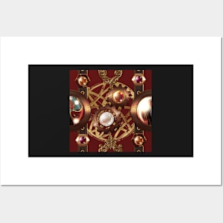 Steampunk Copper Leather Gears on Burgundy Posters and Art